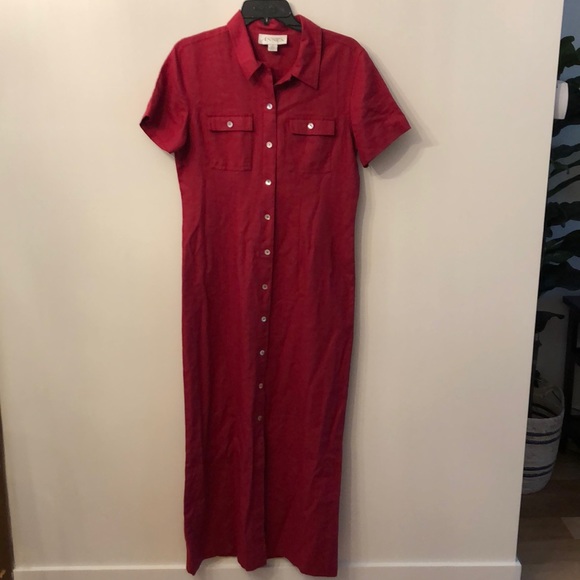 Vintage Linen Blend Maxi Dress Red Casual Corner - Picture 1 of 7